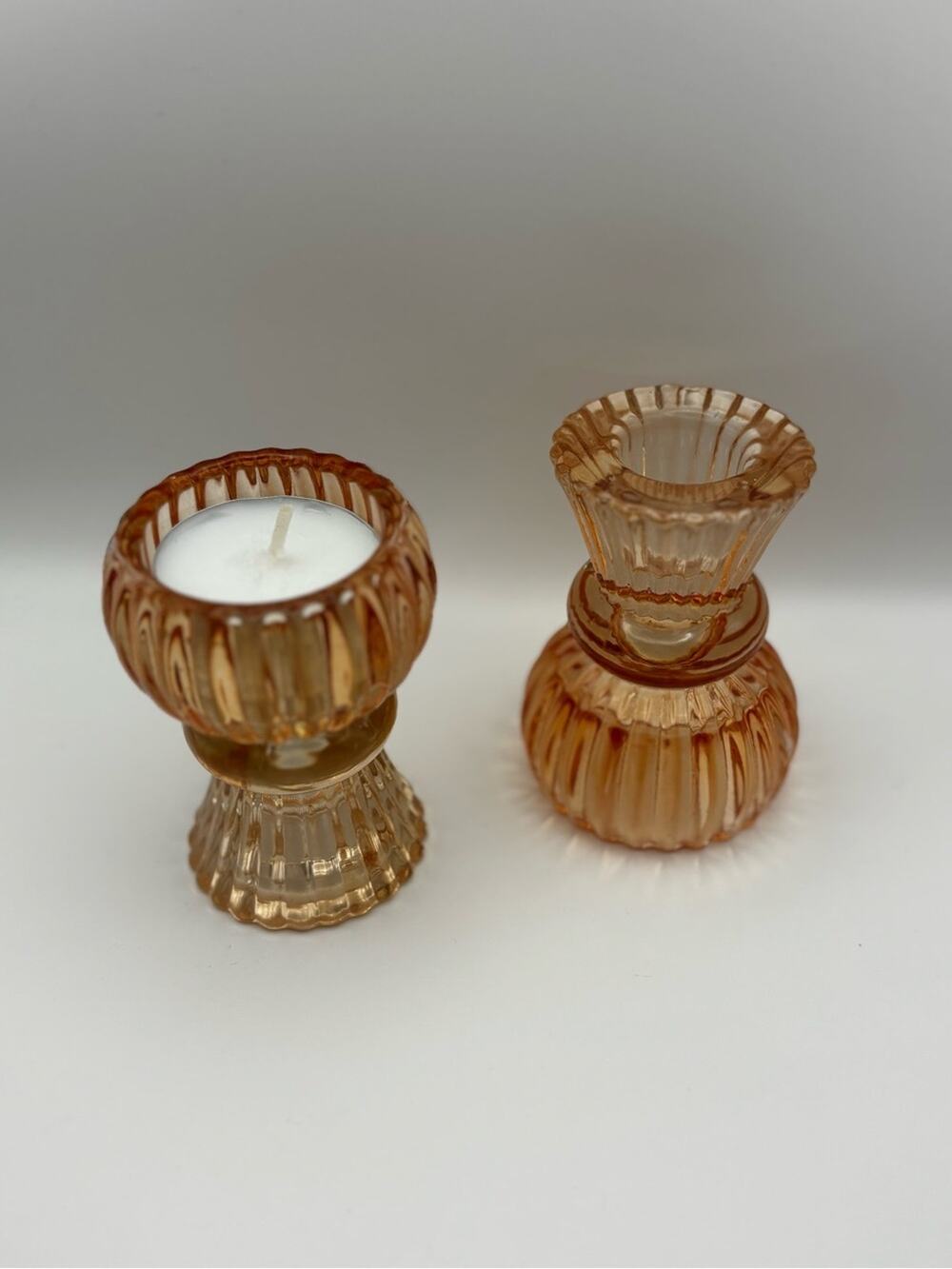 Peach Colored Ribbed Glass Reversible Candle Holder Set of 2 from Talking Tables